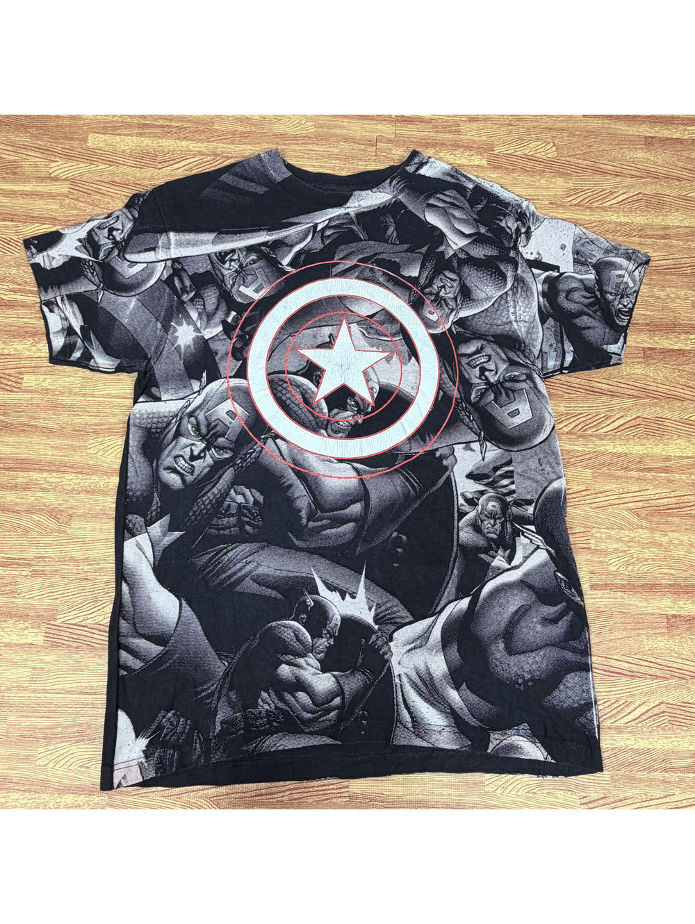 Marvel Mad Engine Captain America All Over Comic Graphic T-Shirt Mens M Black